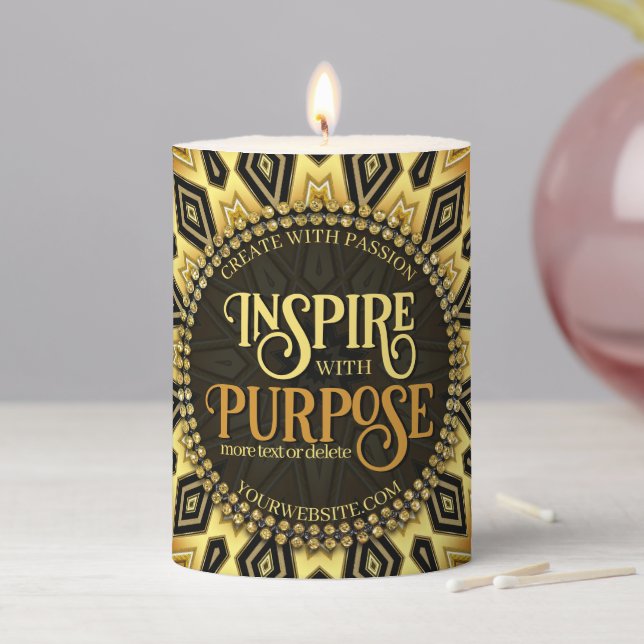 Inspire Orange Black Yellow Art Deco Mandala Pillar Candle (In Situ)