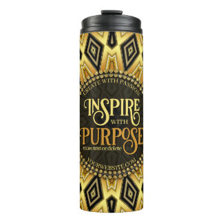 Inspire Orange Black Yellow Art Deco Mandala Thermal Tumbler