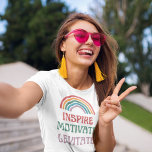 Inspire T-Shirt<br><div class="desc">This Retro Rainbow Inspire, Motivate, Levitate Quote T-shirt is the perfect addition to any wardrobe. Not only is this shirt stylish and motivational, it's also comfortable. Made from high-quality materials, it's soft and breathable, making it perfect for everyday wear. So why not add a little inspiration to your wardrobe with...</div>