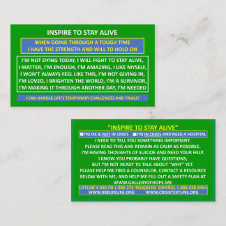 INSPIRE TO STAY ALIVE SUICIDE PREVENTION CARD 2