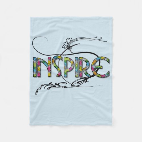 Inspire Typography Blue Inspirational Fleece Blanket