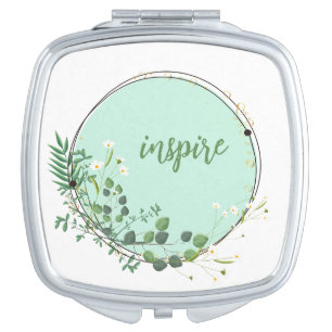 "Inspire" With Floral Botanical Frame Compact Mirror