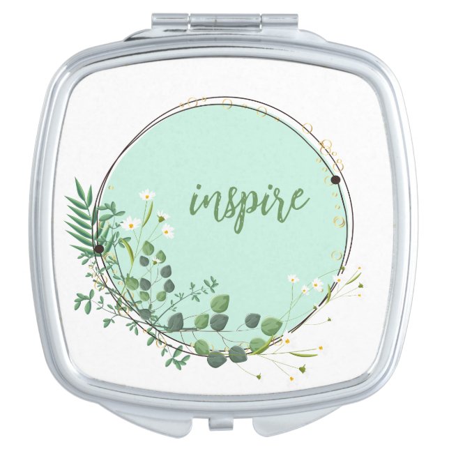"Inspire" With Floral Botanical Frame Compact Mirror (Front)