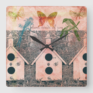 Inspired Birds with Bird Houses Square Wall Clock