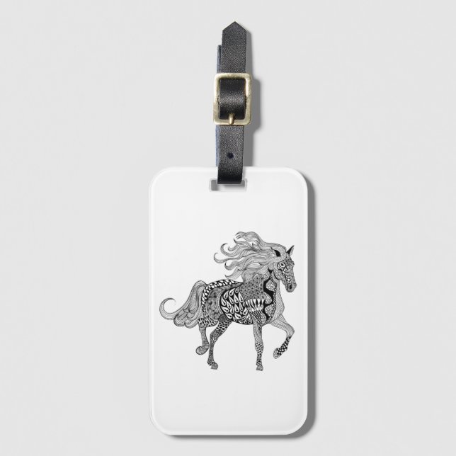 Inspired Black Horse Luggage Tag (Front Vertical)