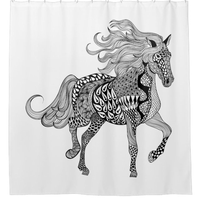 Inspired Black Horse Shower Curtain (Front)