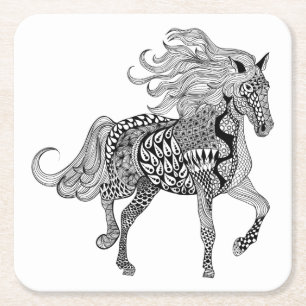 Inspired Black Horse Square Paper Coaster