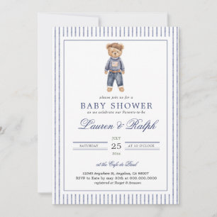 Inspired Blue Teddy Bear Baby Shower Invitation