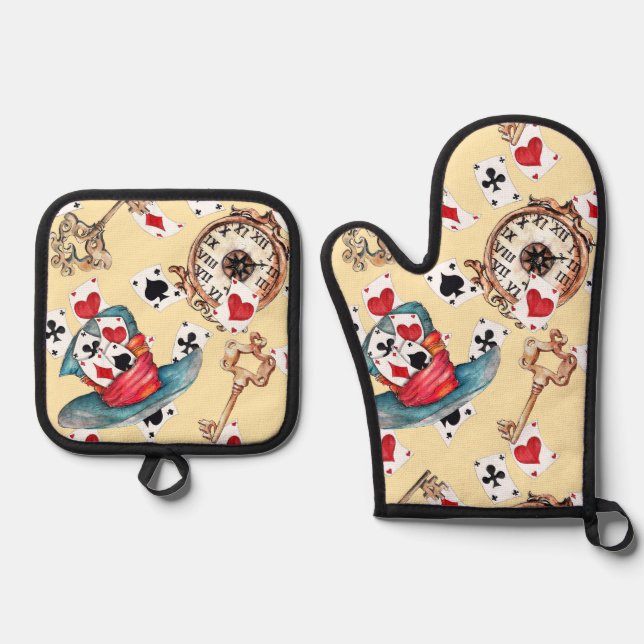 Inspired By Alice In Wonderland Oven Mitt & Pot Holder Set (Front)