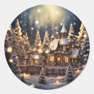 Inspired Christmas Themed Fairy-Tale Castle Classic Round Sticker