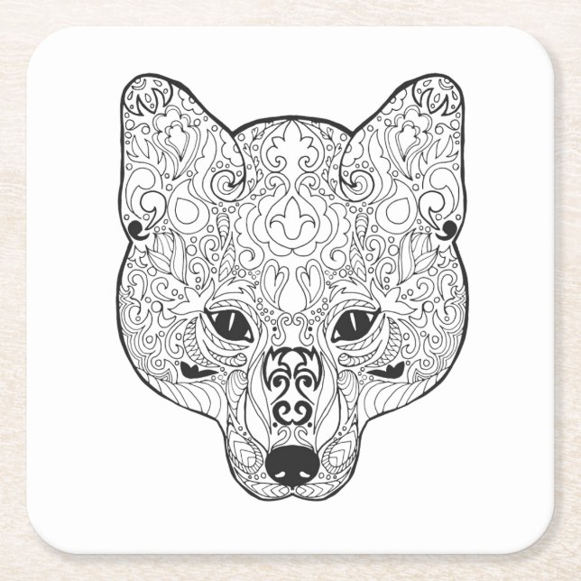 Inspired Fox Head Square Paper Coaster (Front)