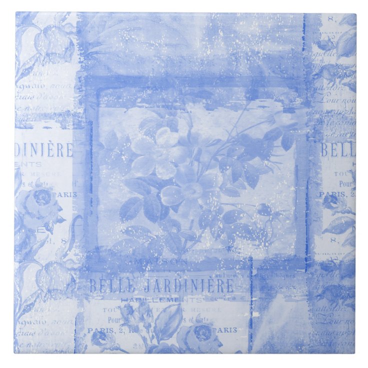 Inspired French Botanical Blue Ceramic Tile 