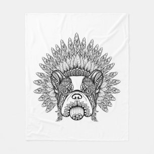 Inspired French Bulldog In War Bonnet Fleece Blanket