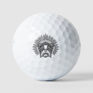 Inspired French Bulldog In War Bonnet Golf Balls