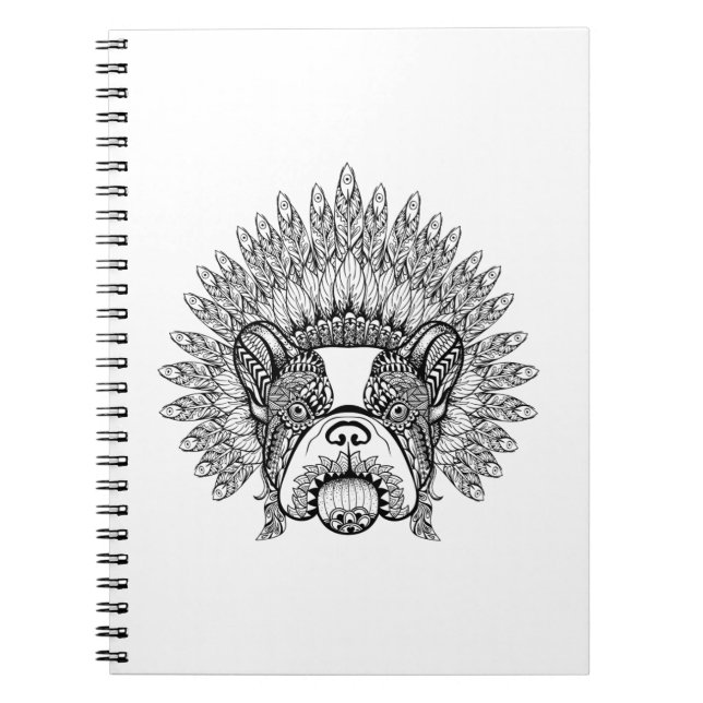 Inspired French Bulldog In War Bonnet Notebook (Front)