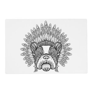 Inspired French Bulldog In War Bonnet Placemat