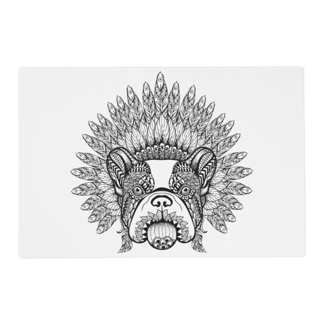 Inspired French Bulldog In War Bonnet Placemat (Front)
