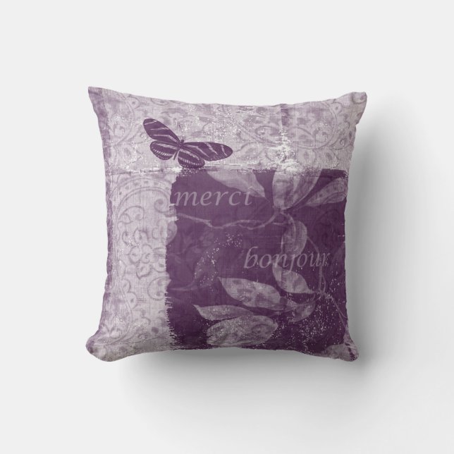 Inspired French Lilac Throw Pillow (Front)