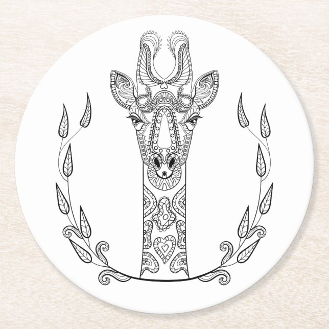 Inspired Giraffe Round Paper Coaster (Front)