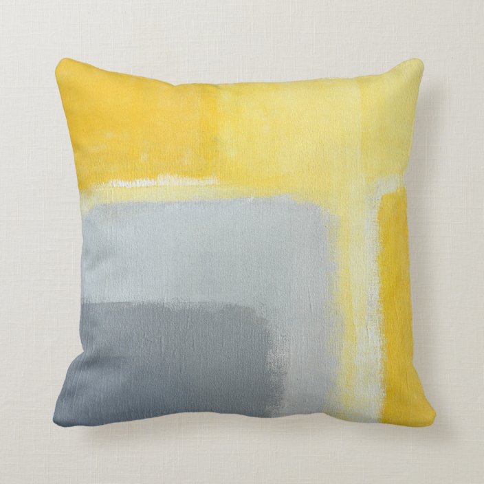 'Inspired' Grey and Yellow Abstract Art Throw Pillow