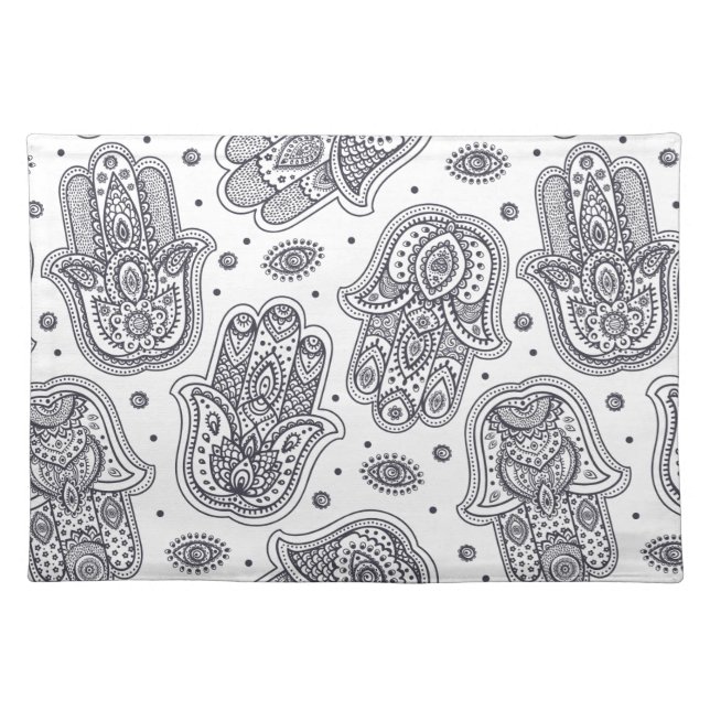 Inspired Hand Drawn Hamsa Cloth Placemat (Front)
