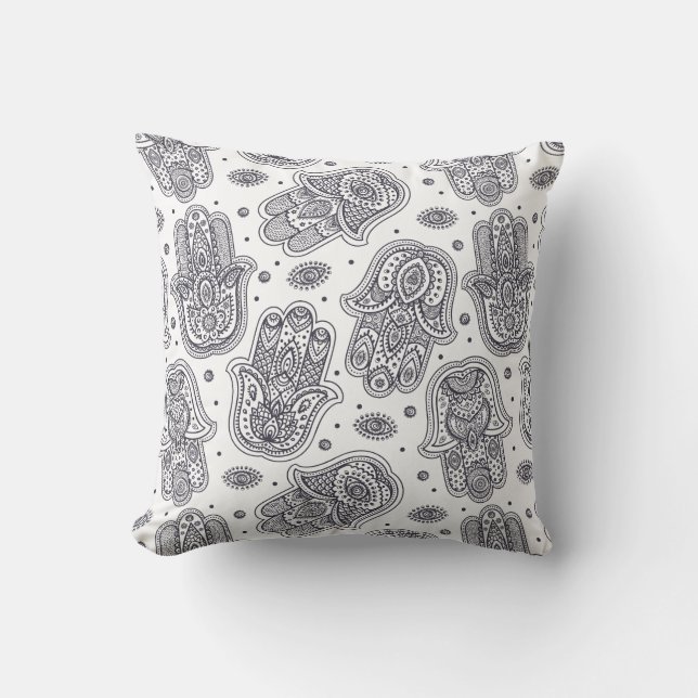 Inspired Hand Drawn Hamsa Throw Pillow (Front)