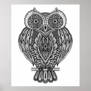 Inspired Hand Drawn Ornate Owl 2 Poster