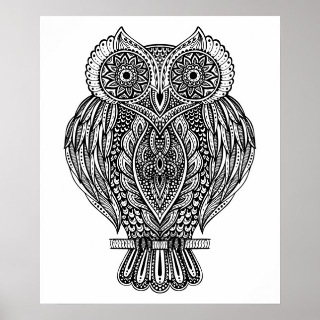 Inspired Hand Drawn Ornate Owl 2 Poster (Front)