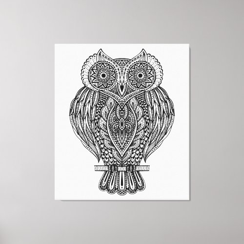 Inspired Hand Drawn Ornate Owl 6 Canvas Print