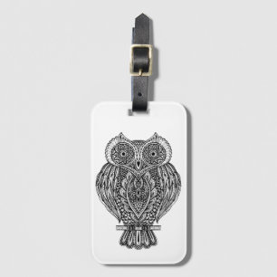 Inspired Hand Drawn Ornate Owl Luggage Tag