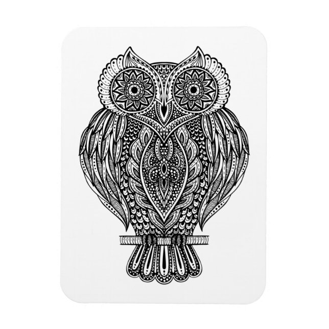 Inspired Hand Drawn Ornate Owl Magnet (Vertical)