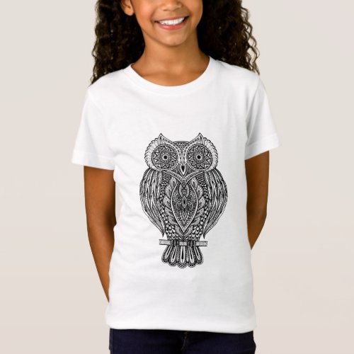 Inspired Hand Drawn Ornate Owl T_Shirt