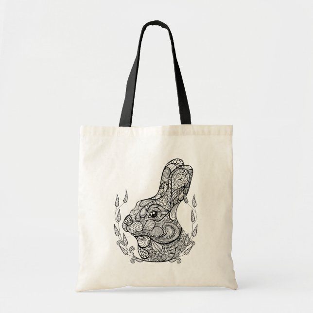 Inspired Head Of Rabbit In Wreath Tote Bag (Front)