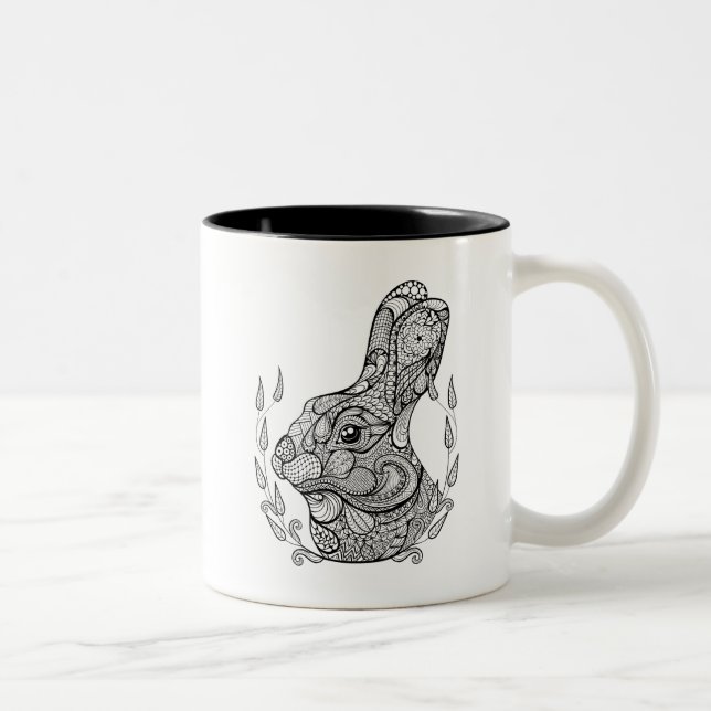 Inspired Head Of Rabbit In Wreath Two-Tone Coffee Mug (Right)