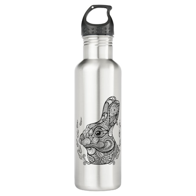 Inspired Head Of Rabbit In Wreath Water Bottle (Front)