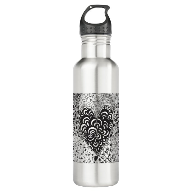 Inspired Heart Doodle Stainless Steel Water Bottle (Front)