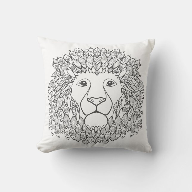 Inspired Lion Head 3 Throw Pillow (Front)