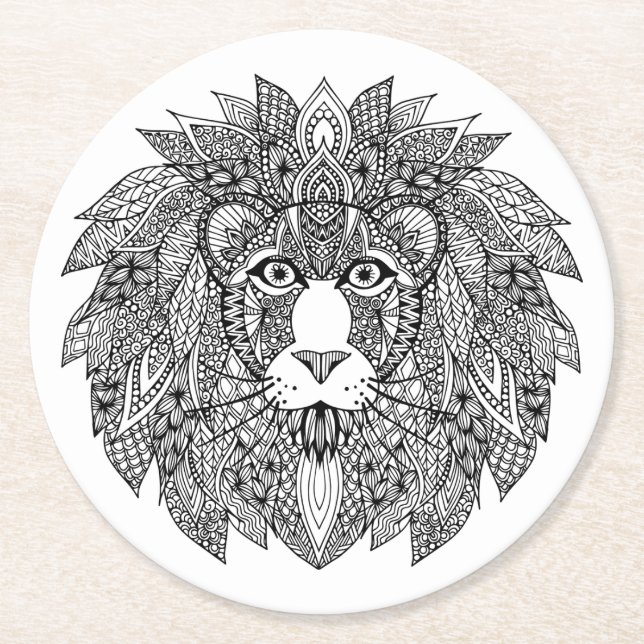 Inspired Lion Head 4 Round Paper Coaster (Front)