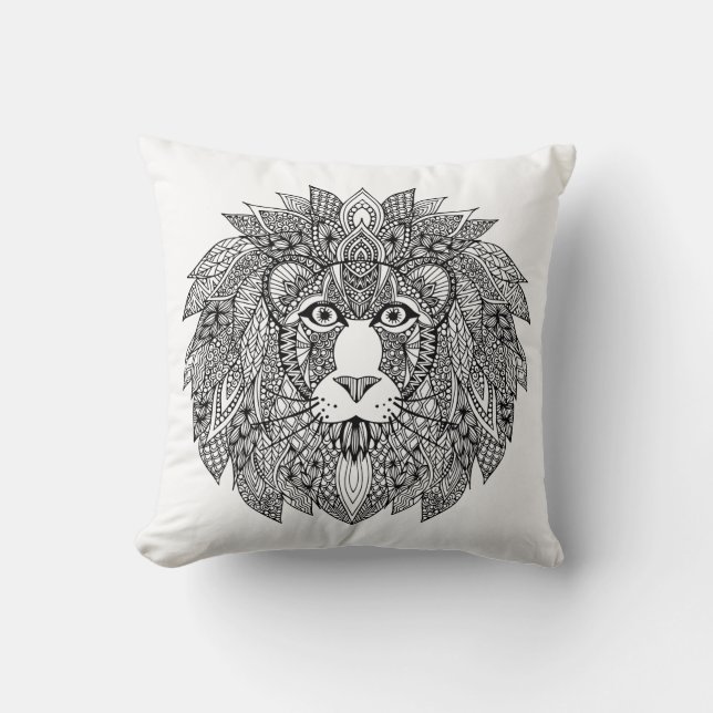 Inspired Lion Head 4 Throw Pillow (Front)