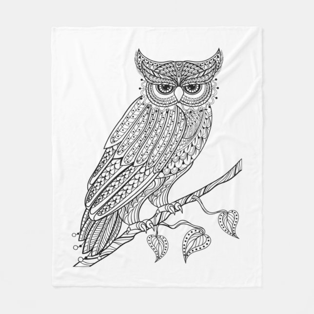Inspired Magic Owl Sitting On Branch Fleece Blanket (Front)