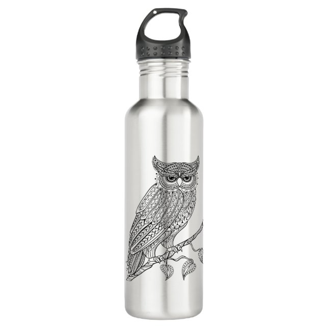 Inspired Magic Owl Sitting On Branch Water Bottle (Front)