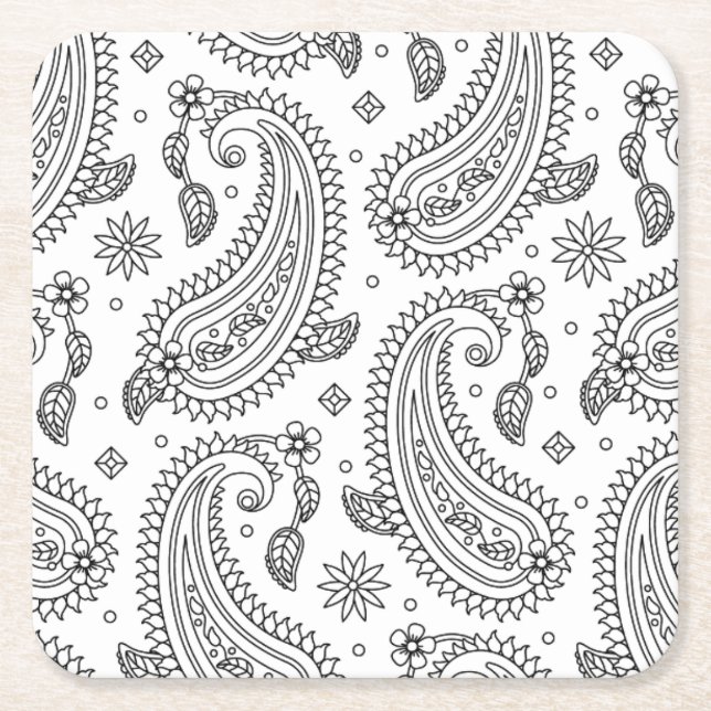 Inspired Paisley Design Square Paper Coaster (Front)
