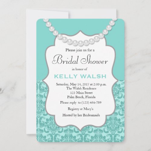 Inspired Pearls Aqua Blue Bridal Shower Invitation