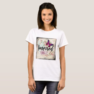 Inspired Pink Butterfly and Shabby Vintage Roses T-Shirt