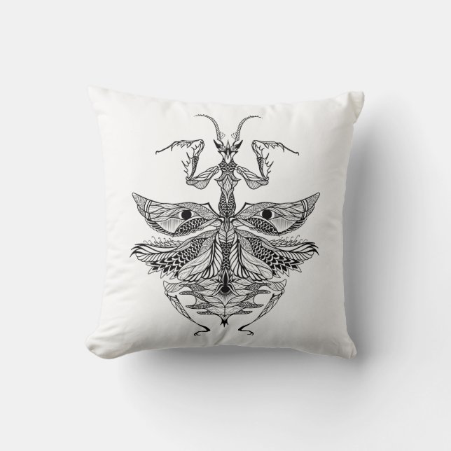 Inspired Praying Mantis Throw Pillow (Front)