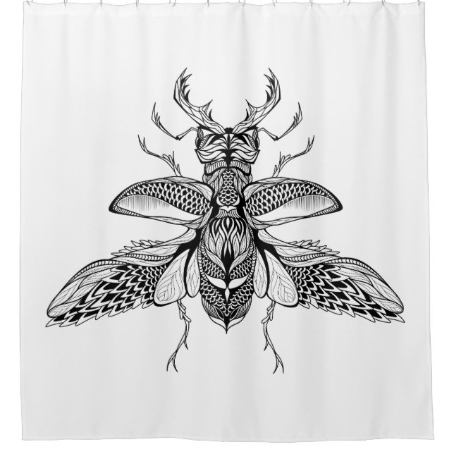 Inspired Psychedelic Stag-Beetle Shower Curtain (Front)