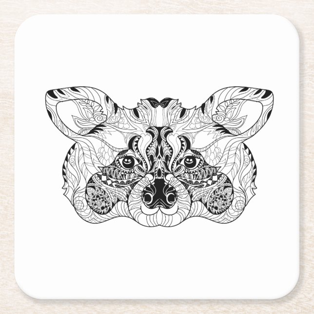 Inspired Raccoon Square Paper Coaster (Front)