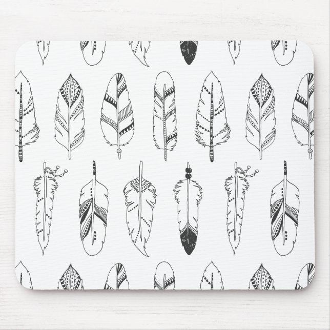 Inspired Retro Feather Pattern Mouse Pad (Front)