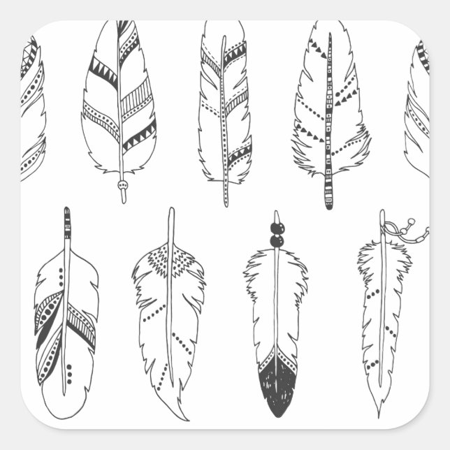 Inspired Retro Feather Pattern Square Sticker (Front)