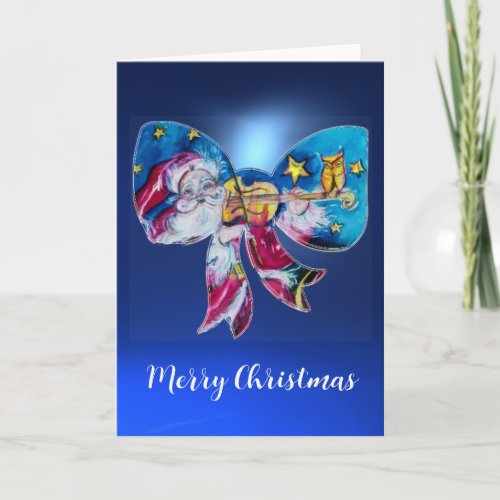 INSPIRED SANTA PLAYING VIOLIN CHRISTMAS BOW Blue Holiday Card
